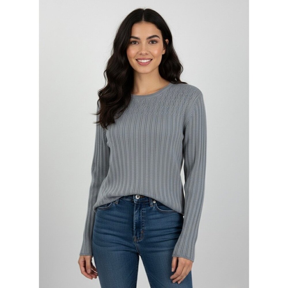 Vintage Carlisle Gray Ribbed Silk Sweater • Old Money Quiet Luxury Minimalist M